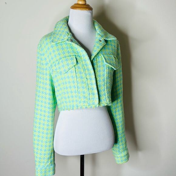 Zara Mint Green Houndstooth Cropped Jacket - Picture 3 of 8
